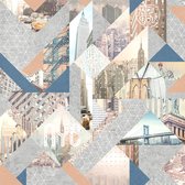 Dutch Wallcoverings - Loft- New York beige/roze/blw - vliesbehang - 10m x 53cm - M510-05