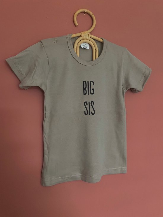 Little koekies - Big sis t-shirt taupe - Maat 80 - luxe kwaliteit - grote zus- zwangerschapsaankondiging - zwanger - zus