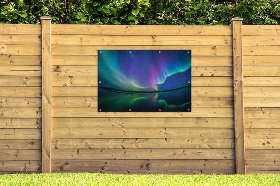 Affiche de jardin Aurores boréales avec reflet 120x80 cm - Toile de jardin / Toile d'extérieur / Peintures d'extérieur (décoration de jardin)