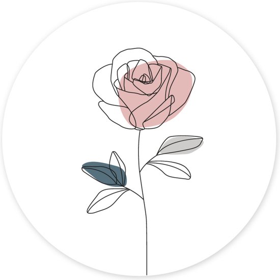 Muurcirkel - wandcirkel - lijntekening - bloemen - roos - ⌀ 25 cm - wanddecoratie – ronde schilderijen - wallcircle - Coszy