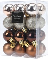 24x stuks mini kerstballen mix herfstkleuren glans/mat/glitter kunststof diameter 3 cm - Kerstboom versiering