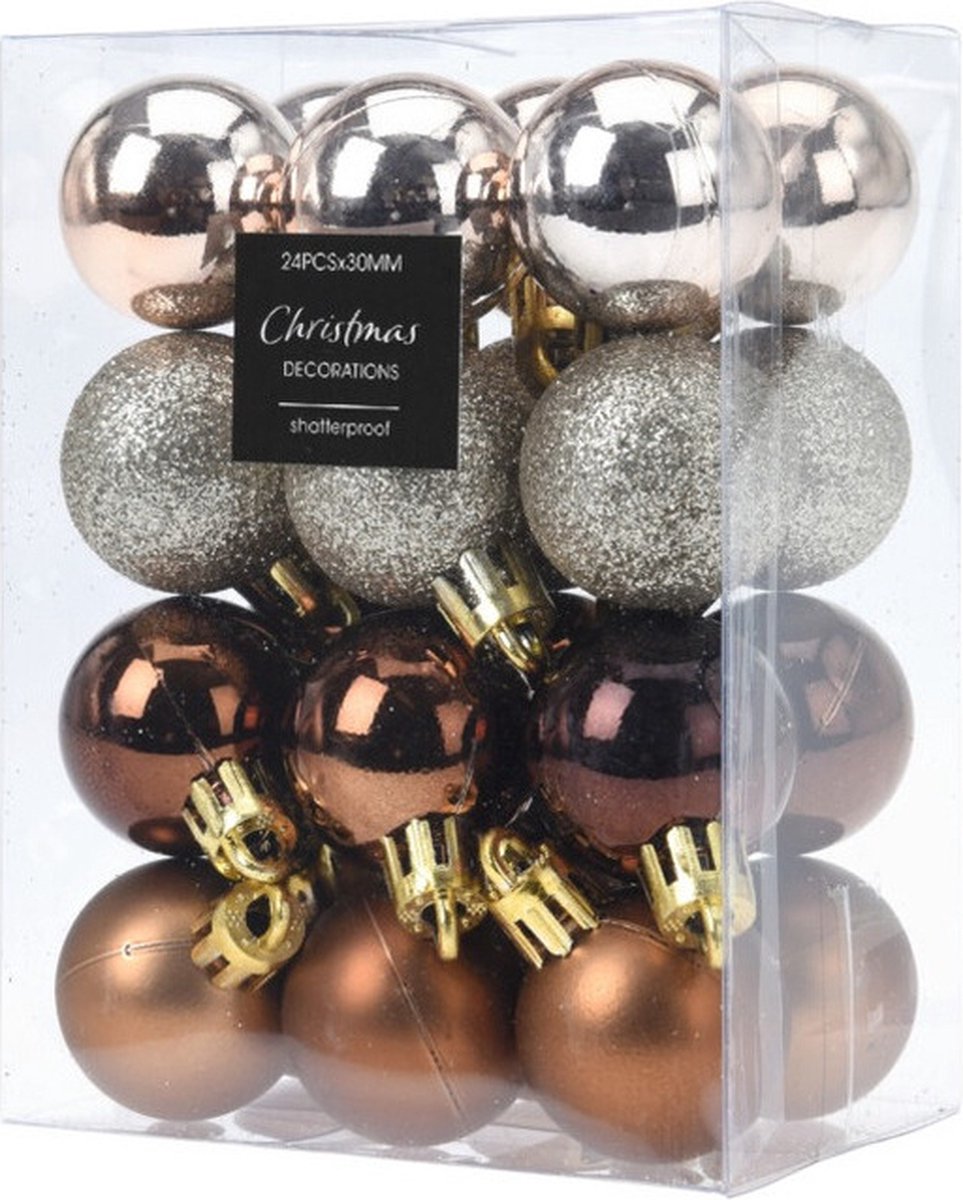 24x stuks mini kerstballen mix herfstkleuren glans/mat/glitter kunststof diameter 3 cm - Kerstboom versiering