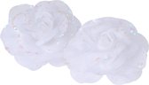 2x pièces de décoration fleurs roses blanches sur clip 9 cm