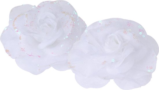 2x stuks decoratie bloemen rozen wit op clip 9 cm