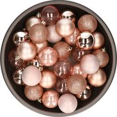 Kerstballen - 48x stuks - kunststof - roze - 6 cm - onbreekbaar