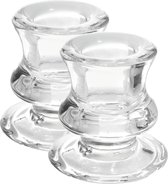 2x stuks glazen transparante kandelaars/kaarsenhouders voor dinerkaarsen 6 cm