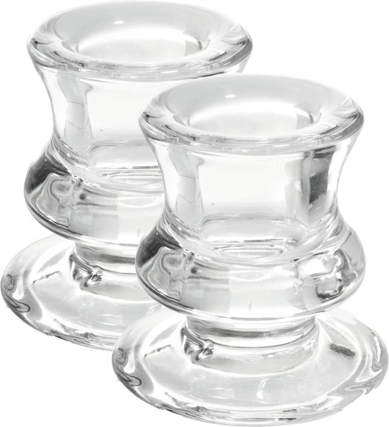 2x stuks glazen transparante kandelaars/kaarsenhouders voor dinerkaarsen 6 cm