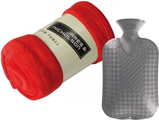 Fleece deken/plaid - rood - 120 x 160 cm - kruik - 2 liter