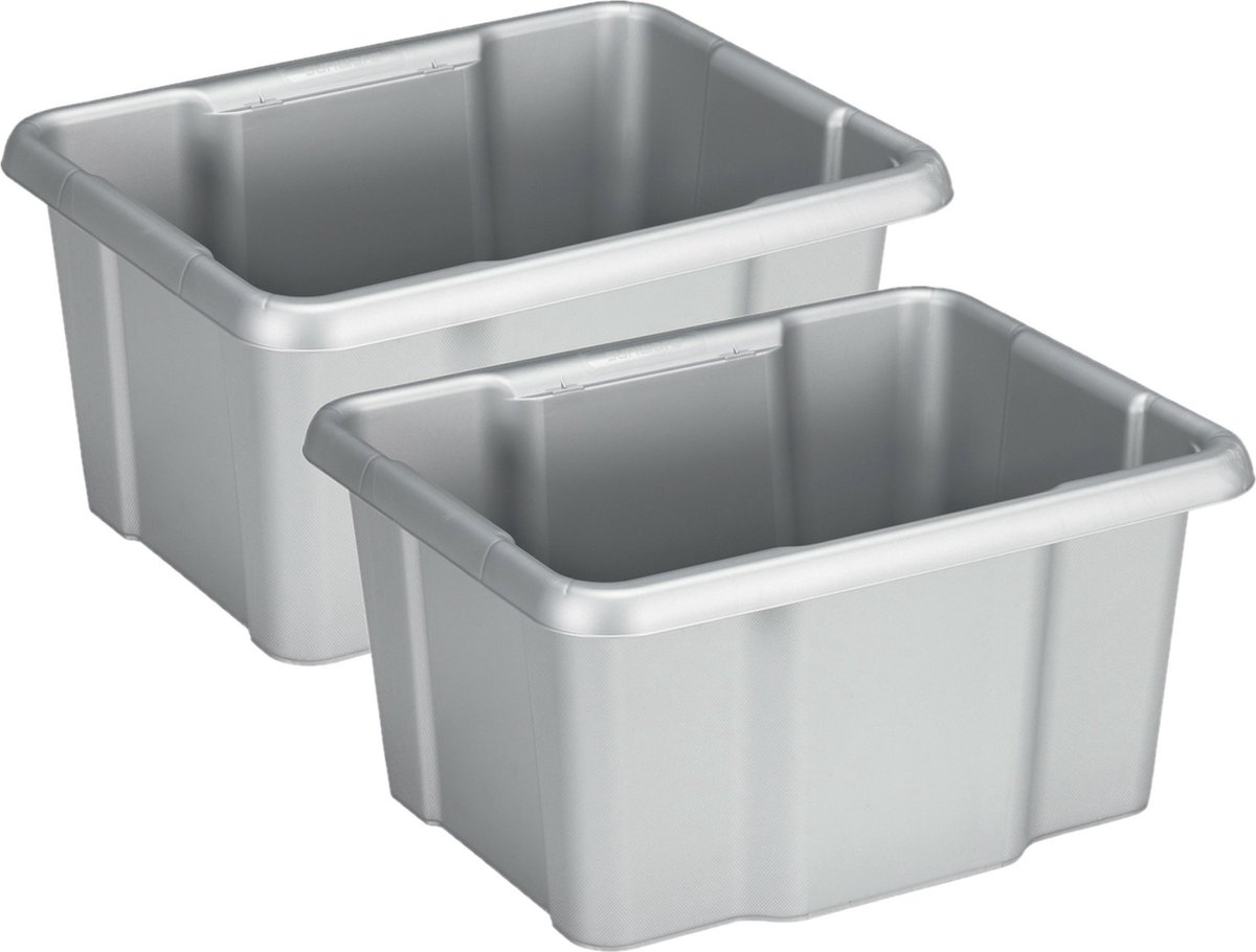 Sunware Opslagbox Nesta - 2x - kunststof - 24L - grijs - 42 x 33 x 22 cm - stapelbaar
