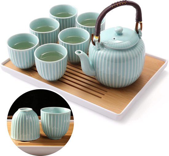 Service à thé japonais Dujust, service à thé en porcelaine bleu cyan avec 1  ensemble... | bol.com