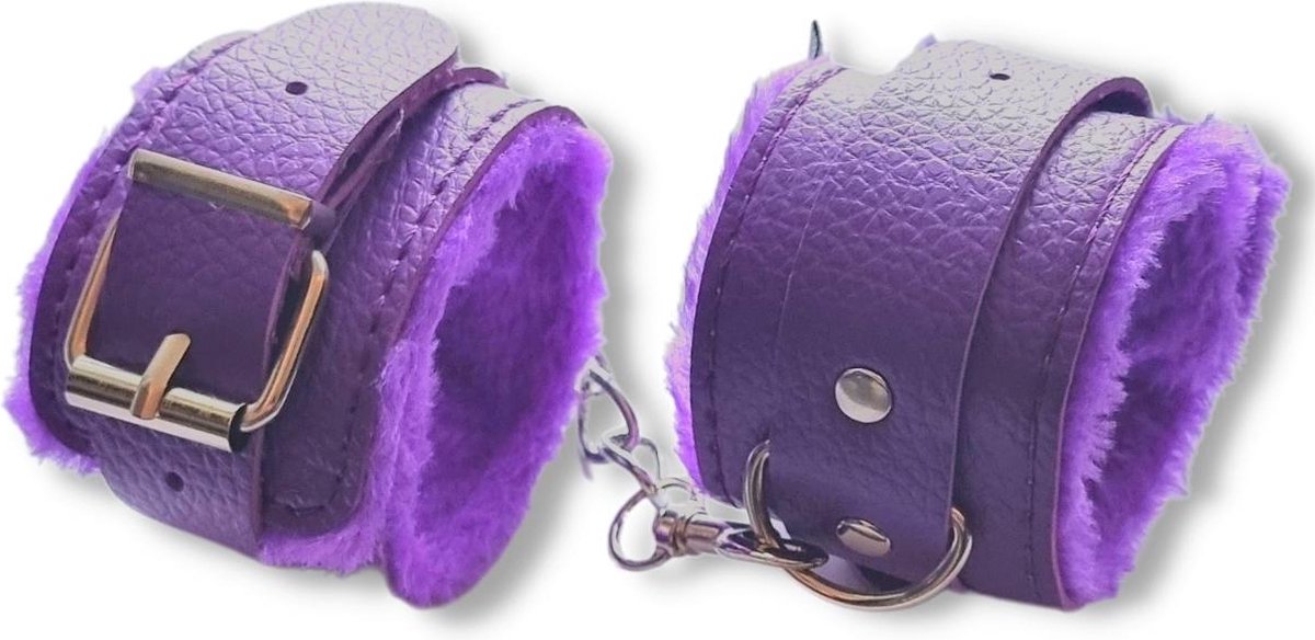 JT Products Bondage Handboeien Paars Erotiek Set voor BDSM - Seksspeeltjes Set Voor Koppel - Lederen Handboeien & Metalen Ketting - Sex Toys Kado - Seks Cadeau Hem & Haar - Kinky Cadeautjes Volwassenen - Erotisch Verjaardag Cadeautje Mannen & Vrouw