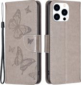 Coverup Vlinders Book Case - Geschikt voor iPhone 14 Pro Hoesje - Grijs