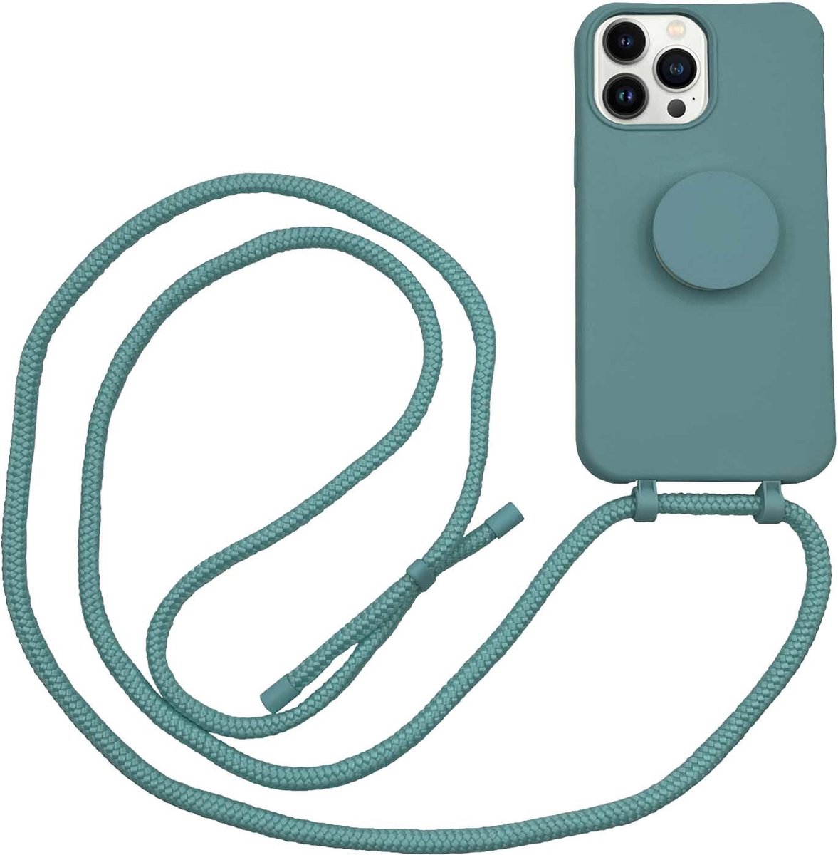 Høyde - 2 in 1 Socket houder en Necklace Backcover hoes - iPhone 13 Pro - Donkergroen