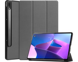 Lenovo Tab P12 Pro Hoes Tri-Fold Book Case Kunstleer Grijs