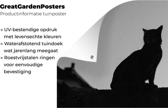 Affiche jardin - Toile Posters de jardin extérieur - Silhouette de chat - noir et blanc - 120x80 cm - Jardin