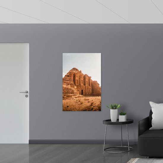 WallClassics - Bois - Monument Ad Deir en Jordanie - 80x120 cm - 12 mm d'épaisseur - Photo sur bois (avec système de suspension)