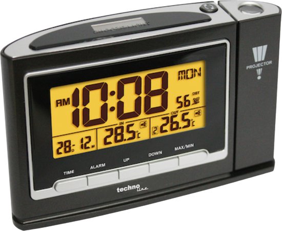 Wekker - Radio gestuurd - Tijd en temperatuur projectie - Datum -  Thermometer Binnen /... | bol