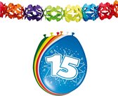 Folat Party 15e jaar verjaardag feestartikelen versiering - 16x ballonnen/2x slingers van 6 meter