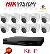 HIKVISION 4 MP IP-Beveiligingscamerasysteem met 16 CH Poe HD NVR en 10 x 4 Megapixels 2688 x 1520 Weerbestendige CCTV-turret camera, Power Over Ethernet Kit