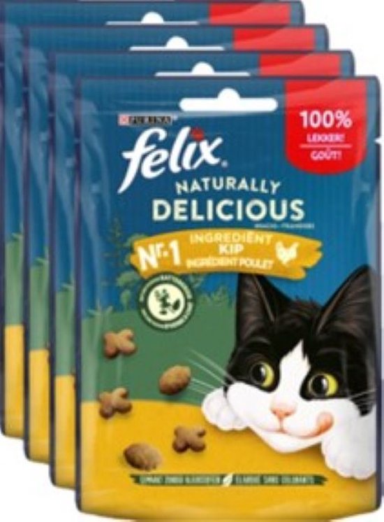 4x Felix Naturally Delicious Kip - Kattensnack - 50g