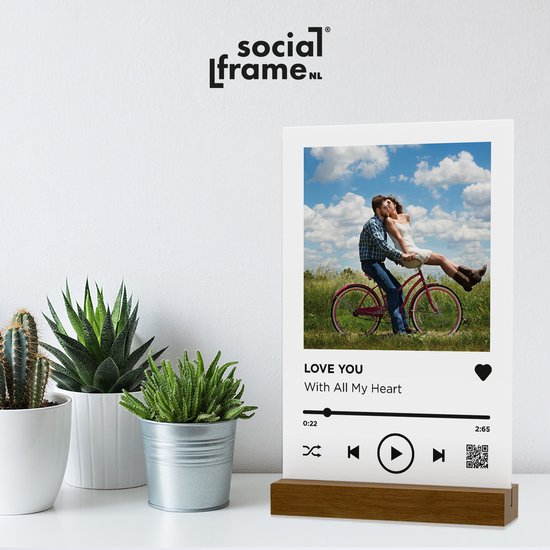 Socialframe - Spotify layout Plexi Glasplaat inclusief standaard! - Gepersonaliseerd met foto - cadeautje voor hem - verjaardagskaart - Socialframe