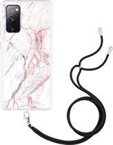 Hoesje met Koord Geschikt voor Samsung Galaxy S20 FE White Pink Marble