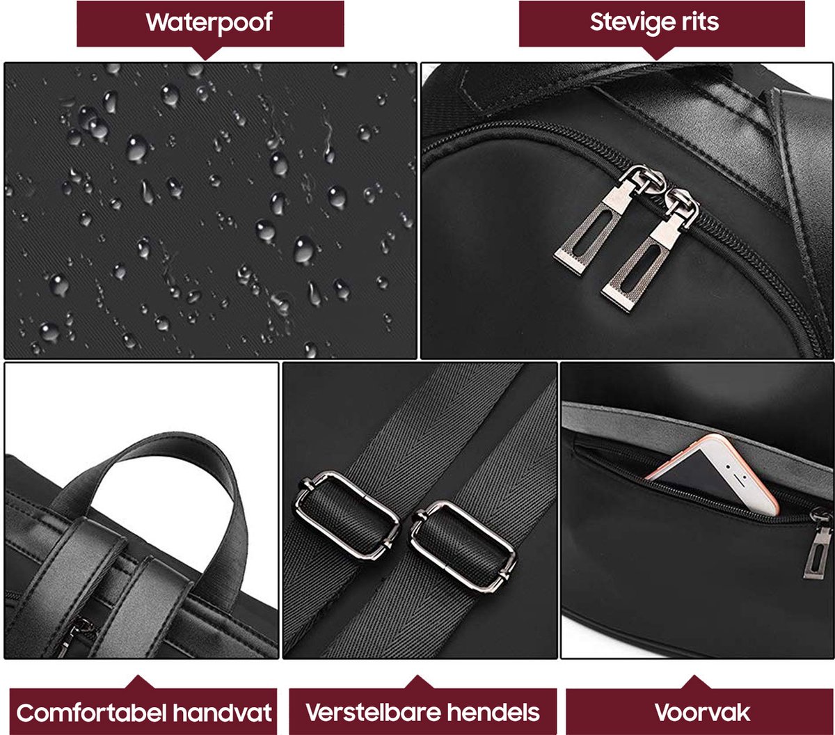 Glennoo Anti-diefstal rugzak - Rugtas dames - Waterdicht - Klein - Anti-theft backpack - Nylon - Zwart – foto 8