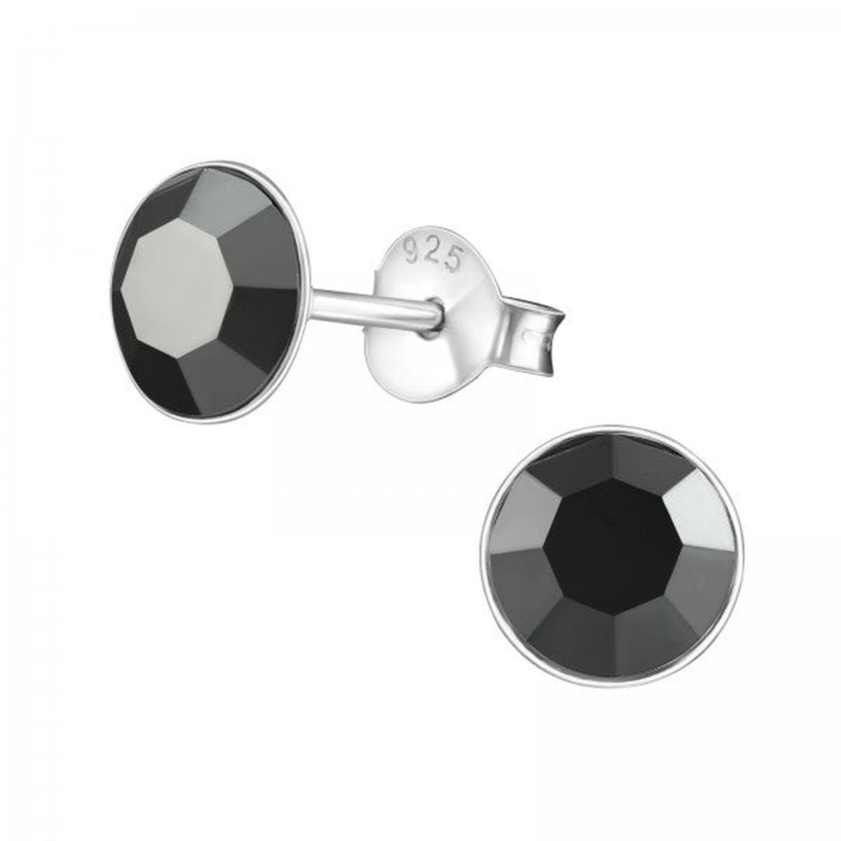 Zilveren oorknop, Lebowski kristal Jet (6mm)