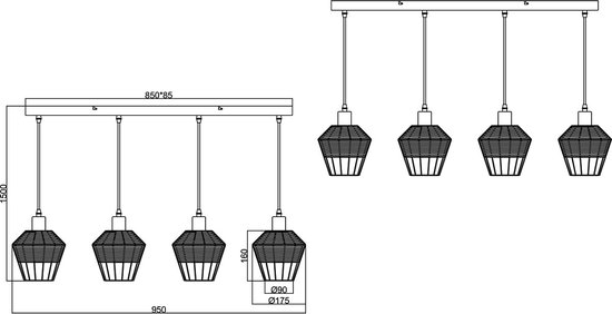 LED Hanglamp - Hangverlichting - Trion Bera - E27 Fitting - 4-lichts - Rechthoek - Bruin - Aluminium