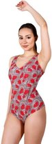 Badpakken- Vrouwen badpak- Nieuwe collectie corrigerend zwempak- Meisjes badmode 771- Grijs/Rood met bloemendetails- Maat 36
