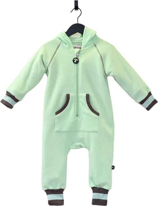 Ducksday - Fleecepak - Onesie voor kinderen - unisex - muntgroen/taupe - maat 74/80