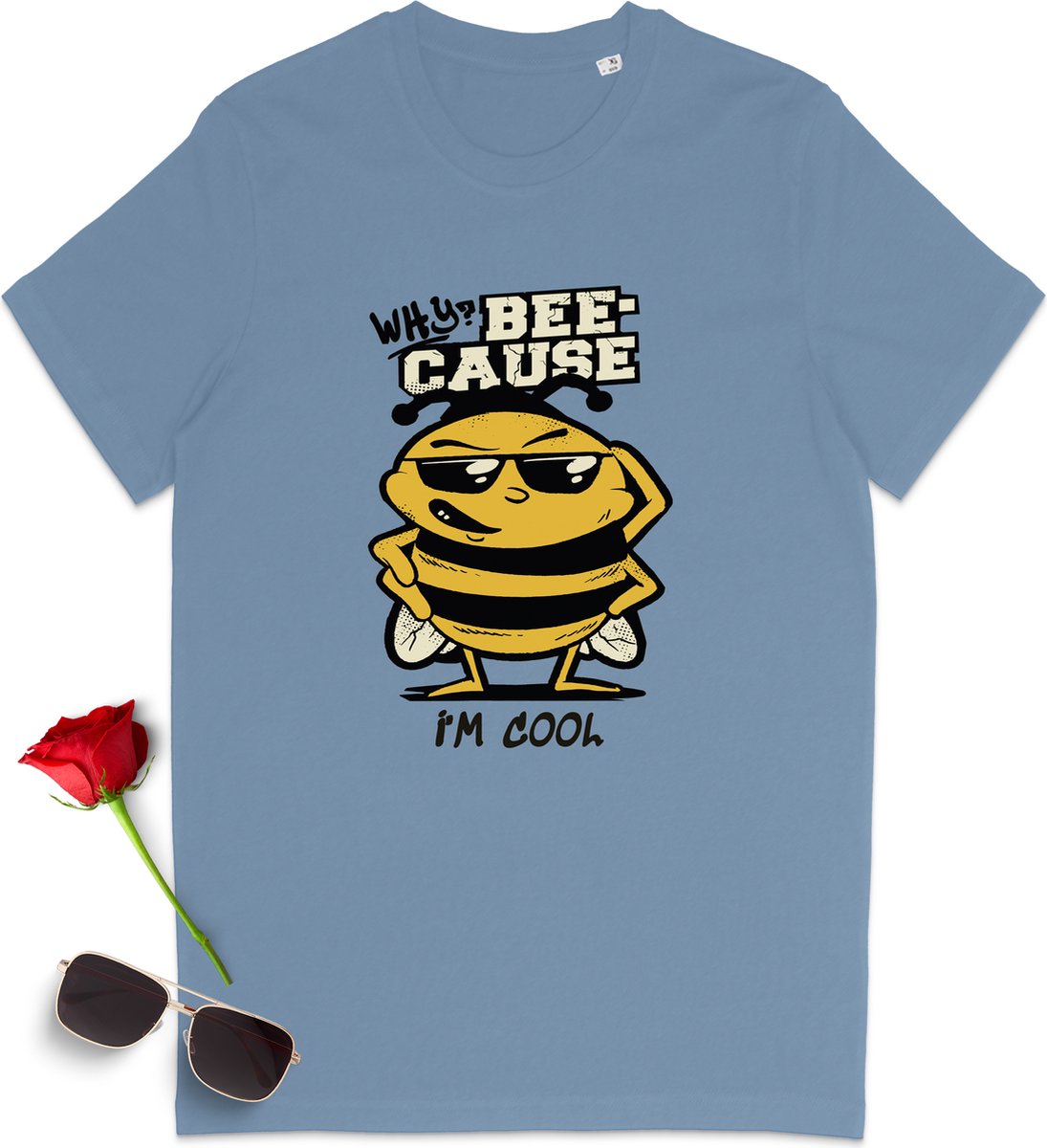 Dames Heren T Shirt 'Bee' Cool - Blauw - Maat 5XL