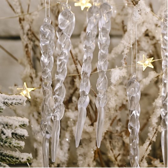 12 ijspegels met ophang lint Kerstboom versiering Kerstboom
