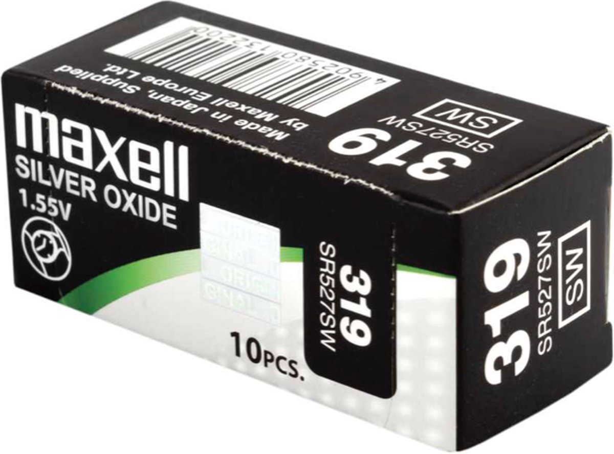 MAXELL 319 - SR527SW - Zilveroxide Knoopcel - horlogebatterij - 10 (tien) stuks