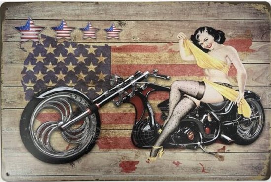 Wandbord - Pin Up Girl On Chopper