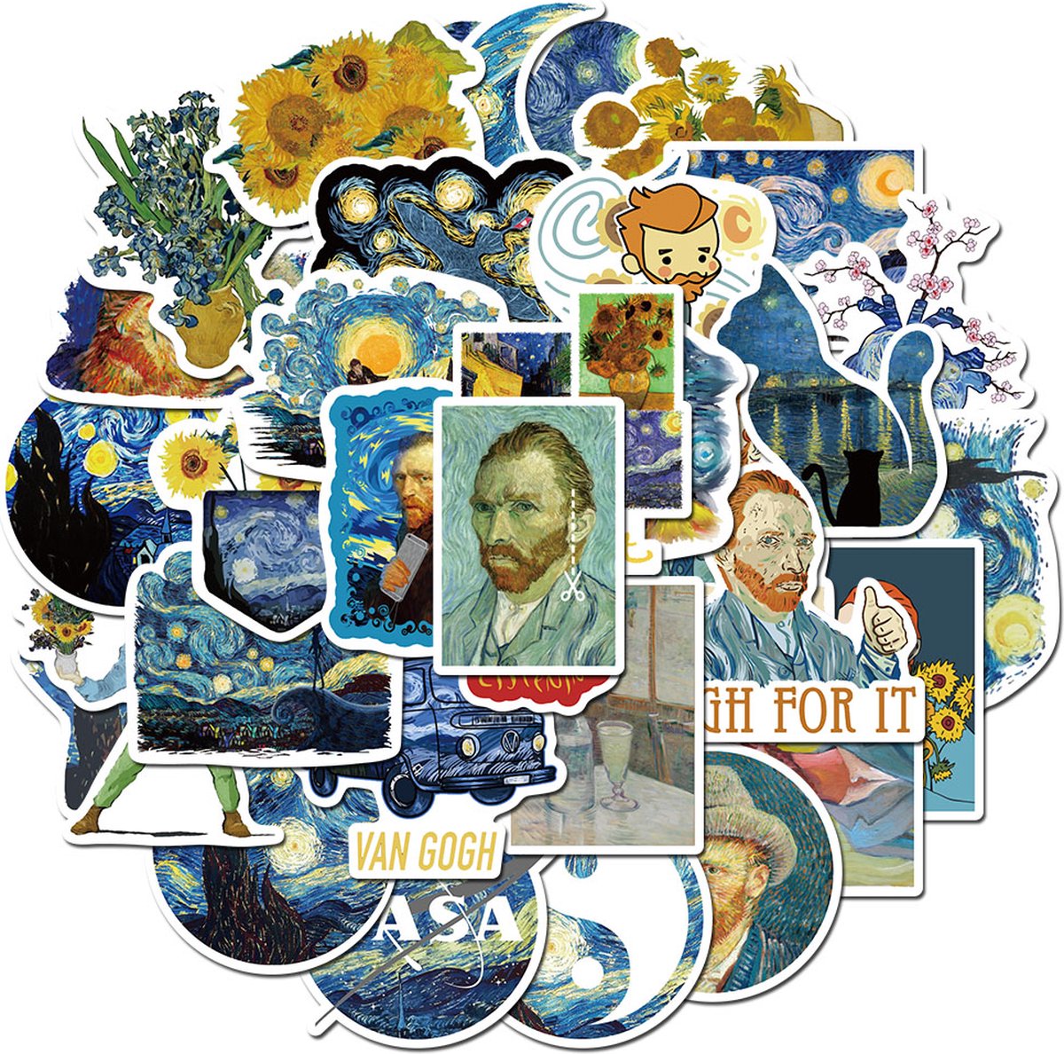 Van Gogh Stickers - Kunst - set 50 stuks - Laptop Stickers - Stickervellen
