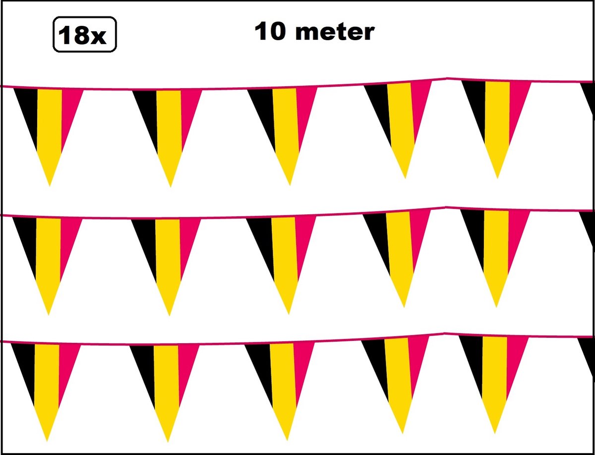 18x Vlaggenlijn Belgie 10 meter 3kleur- België national EK WK voetbal hockey sport festival thema feest