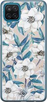 Casimoda® hoesje - Geschikt voor Samsung A12 - Bloemen / Floral blauw - Backcover - Siliconen/TPU - Blauw