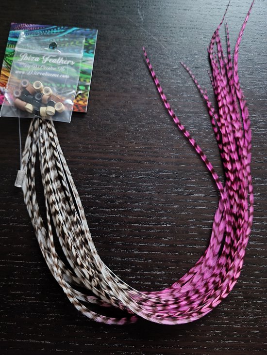 1 set van 20 XXL feather extensions 33cm t/m 45cm roze dip