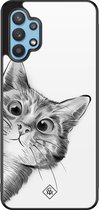 Casimoda® hoesje - Geschikt voor Samsung Galaxy A32 5G - Peekaboo Kat - Zwart TPU Backcover - Kat - Zwart