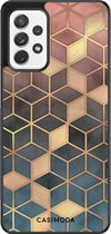 Casimoda® hoesje - Geschikt voor Samsung Galaxy A52 5G - Cubes Art - Zwart TPU Backcover - Geometrisch patroon - Bruin/beige