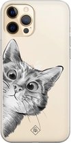 Casimoda® hoesje - Geschikt voor iPhone 12 Pro Max - Peekaboo - Siliconen/TPU telefoonhoesje - Backcover - Transparant - Grijs
