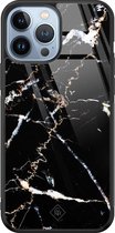 Casimoda® hoesje - Geschikt voor iPhone 13 Pro Max - Marmer Zwart - Luxe Hard Case Zwart - Backcover telefoonhoesje - Zwart