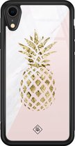 Casimoda® hoesje - Geschikt voor iPhone XR - Ananas - Luxe Hard Case Zwart - Backcover telefoonhoesje - Roze