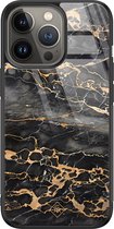 Casimoda® hoesje - Geschikt voor iPhone 13 Pro - Marmer Grijs Brons - Luxe Hard Case Zwart - Backcover telefoonhoesje - Grijs