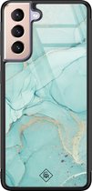 Coque Samsung Galaxy S21 en verre - Marbre vert menthe - Menthe - Hard Case Zwart - Coque arrière pour téléphone - Marbre - Casimoda