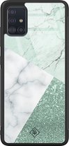 Coque Samsung Galaxy A51 en verre - Collage marbre menthe - Mint - Hard Case Zwart - Coque arrière pour téléphone - Marbre - Casimoda
