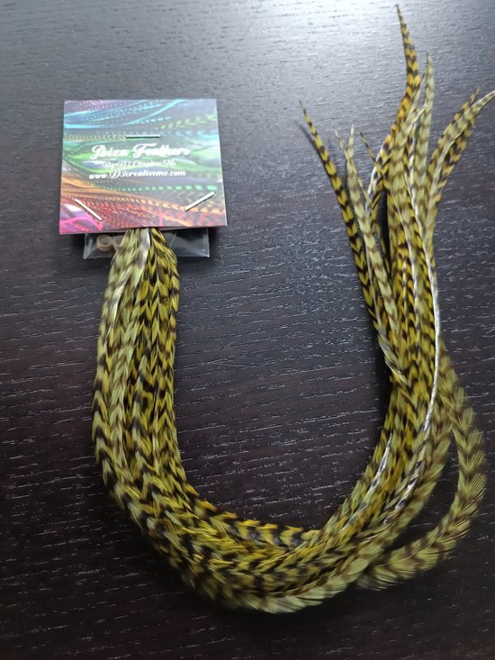 1 set van 20 XXL feather extensions 33cm t/m 45cm Grizzly groen