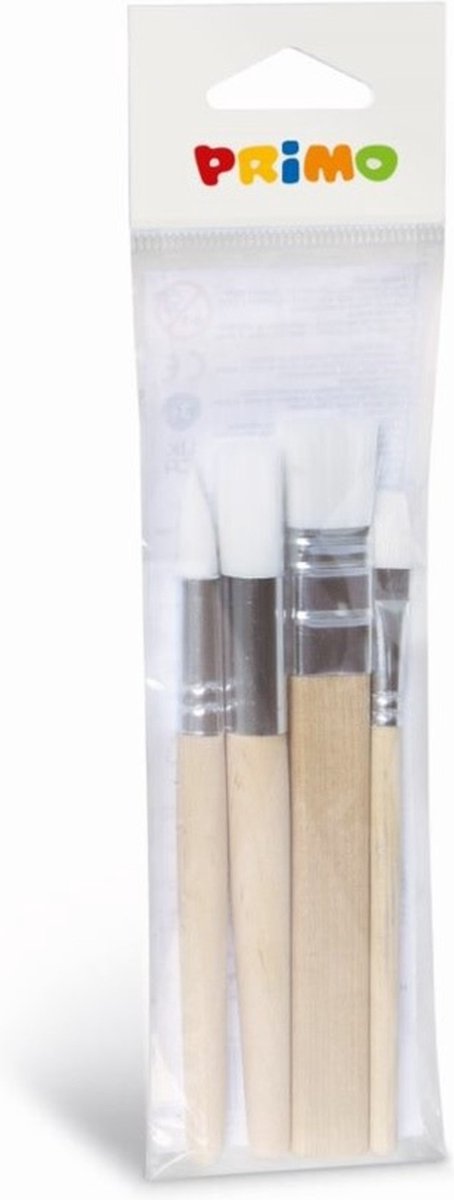 Primo houten kwasten - 4 jumbo synthetische schilderkwasten voor kinderen.