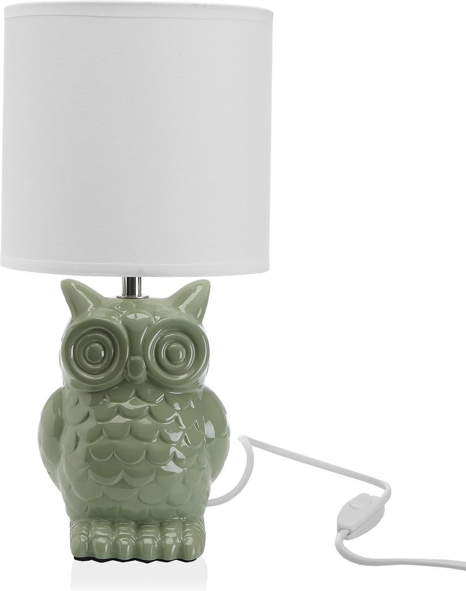Versa Home - Tafellamp - Bureaulamp - Sfeerlamp - Uil - Groen - Keramisch - 16 x 16 x 32,5 cm